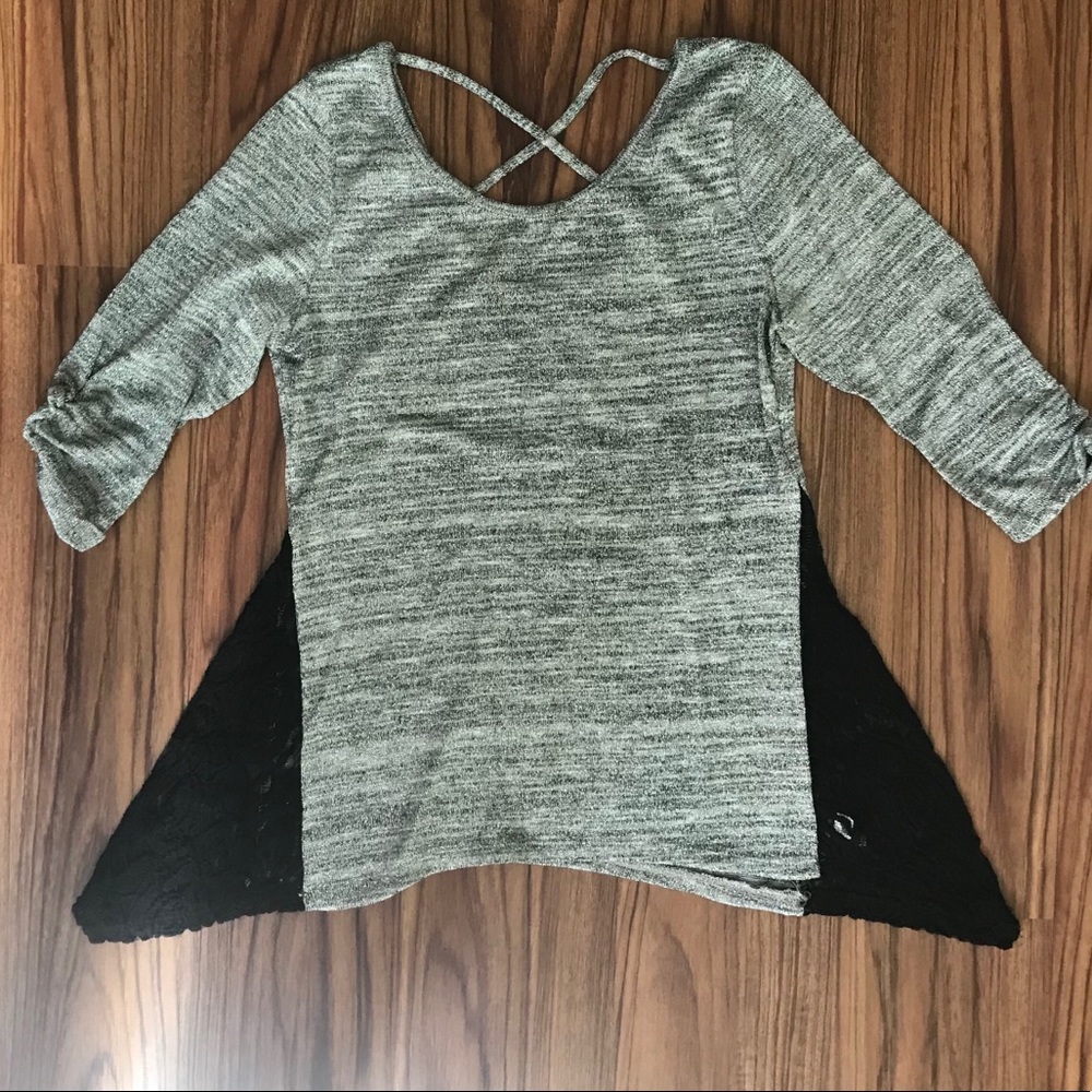 3/4 Sleeve Shiny Crochet Lace Top
